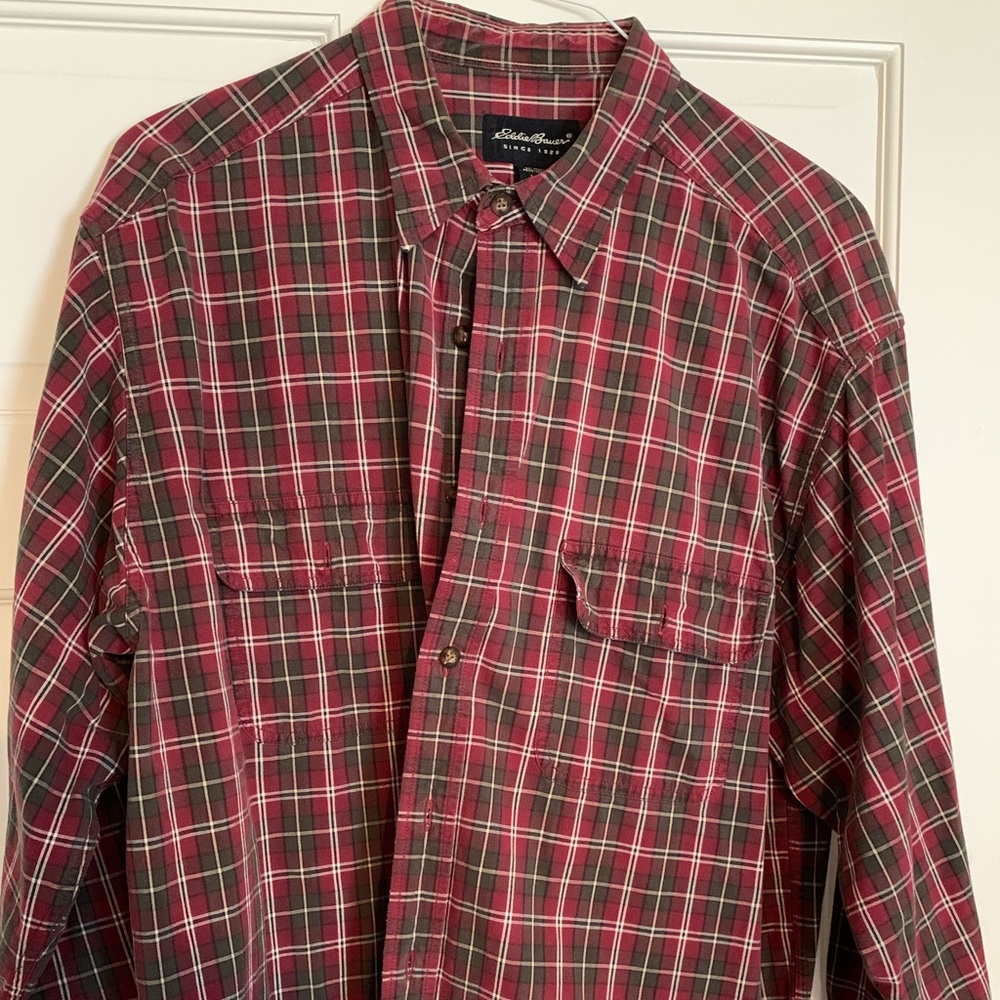 Eddie Bauer Men’s plaid shirt, good cond., Large